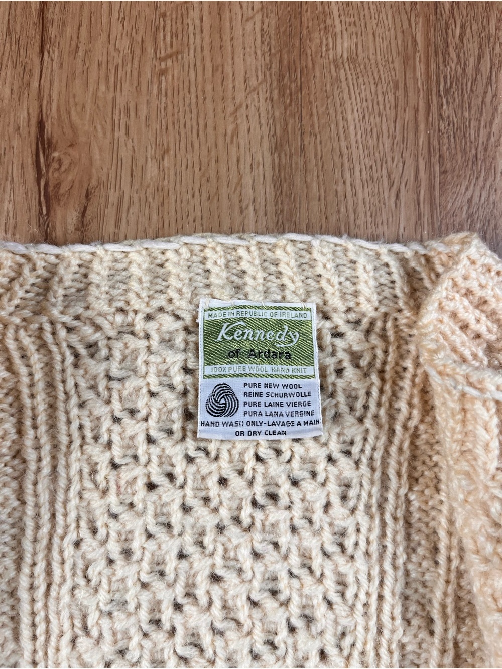 Kennedy of Ardara Irish Aran Cardigan 100% Pure Wool Cable Knit Cream Sweater - Picture 7 of 11